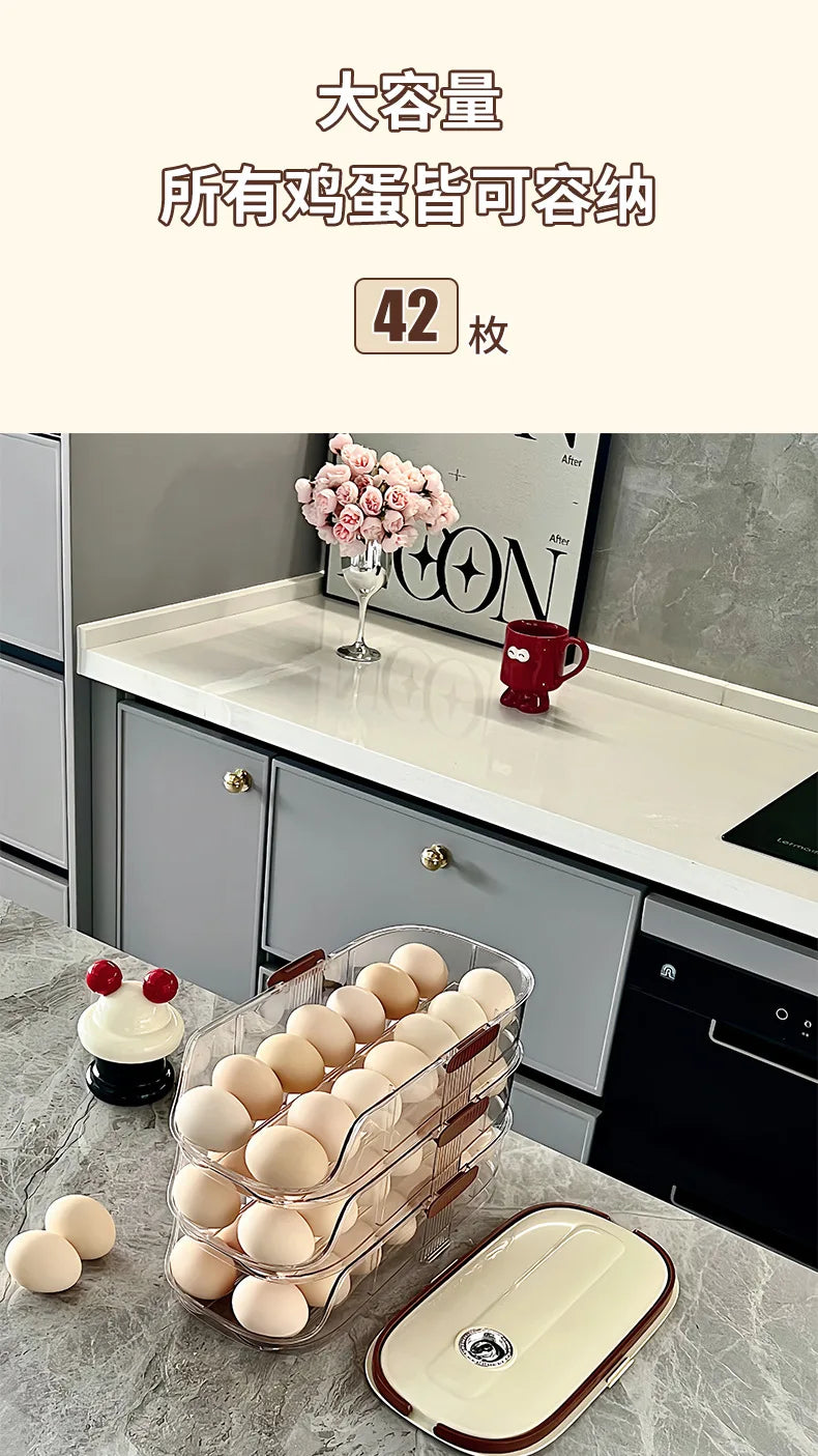 Large-capacity automatic rolling egg organizer home kitchen special preservation egg holder
