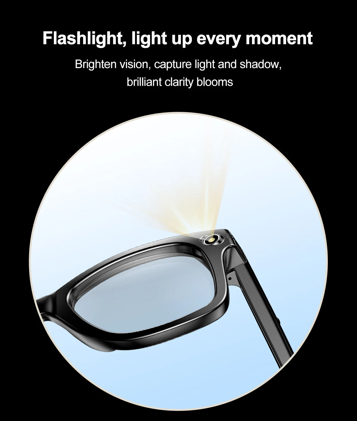 Smart Glasses Recording Videos AI Photo Recognition Answer Translation 260mAh Large Battery IP65 Waterproof Bluetooth Glasses