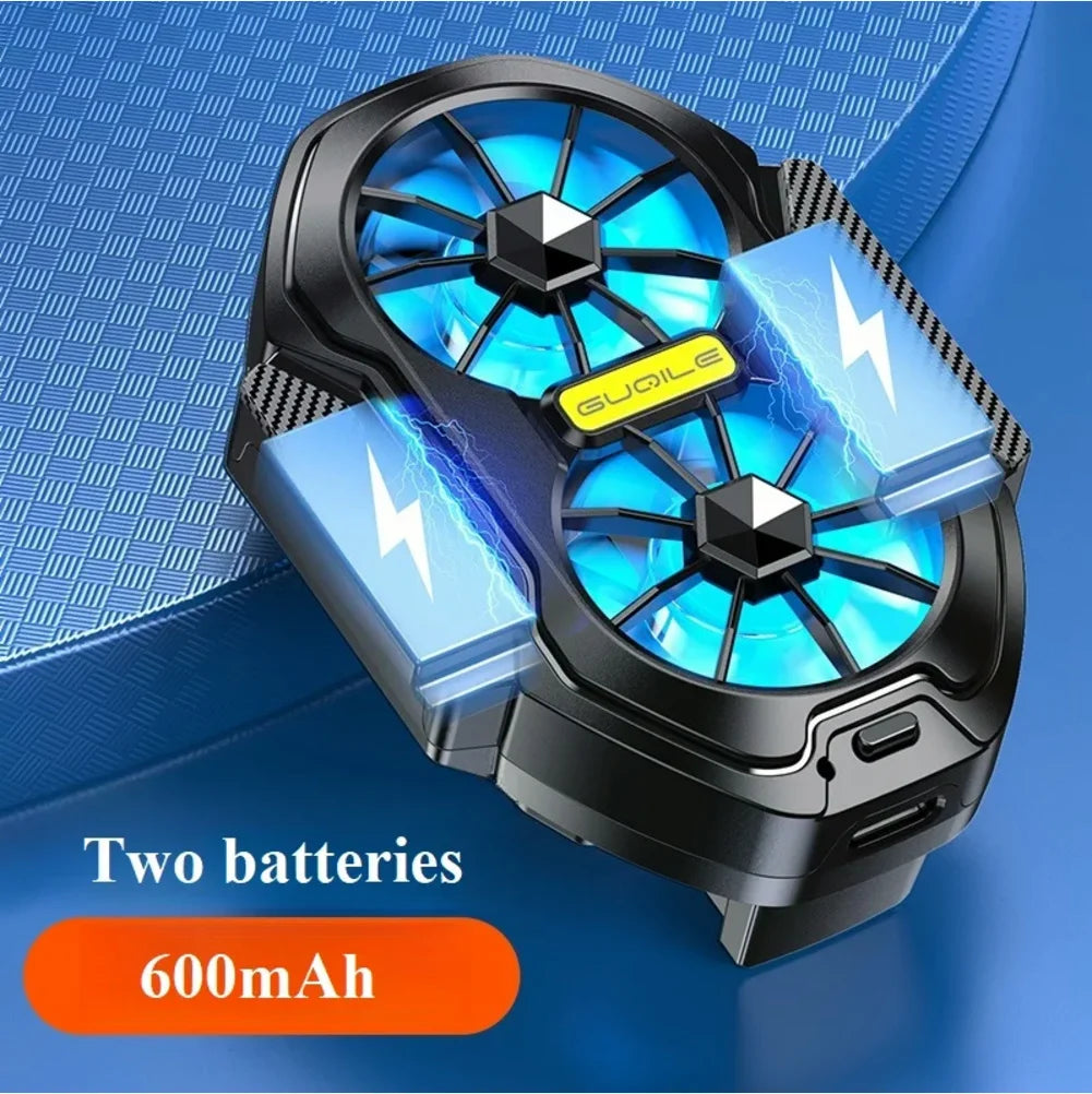Dual Fan Mobile Phone Cooler Plug-in/Rechargeable Cell Phone Cooling Fan Type-C with Blue Light for Android IOS PUBG Game Cooler