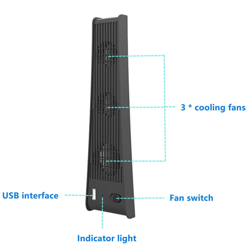 For PS5 Console 3-Fan Cooler Cooling Fan Extended USB Interface For PS5 Console Light And Compact For PS5 Accessories