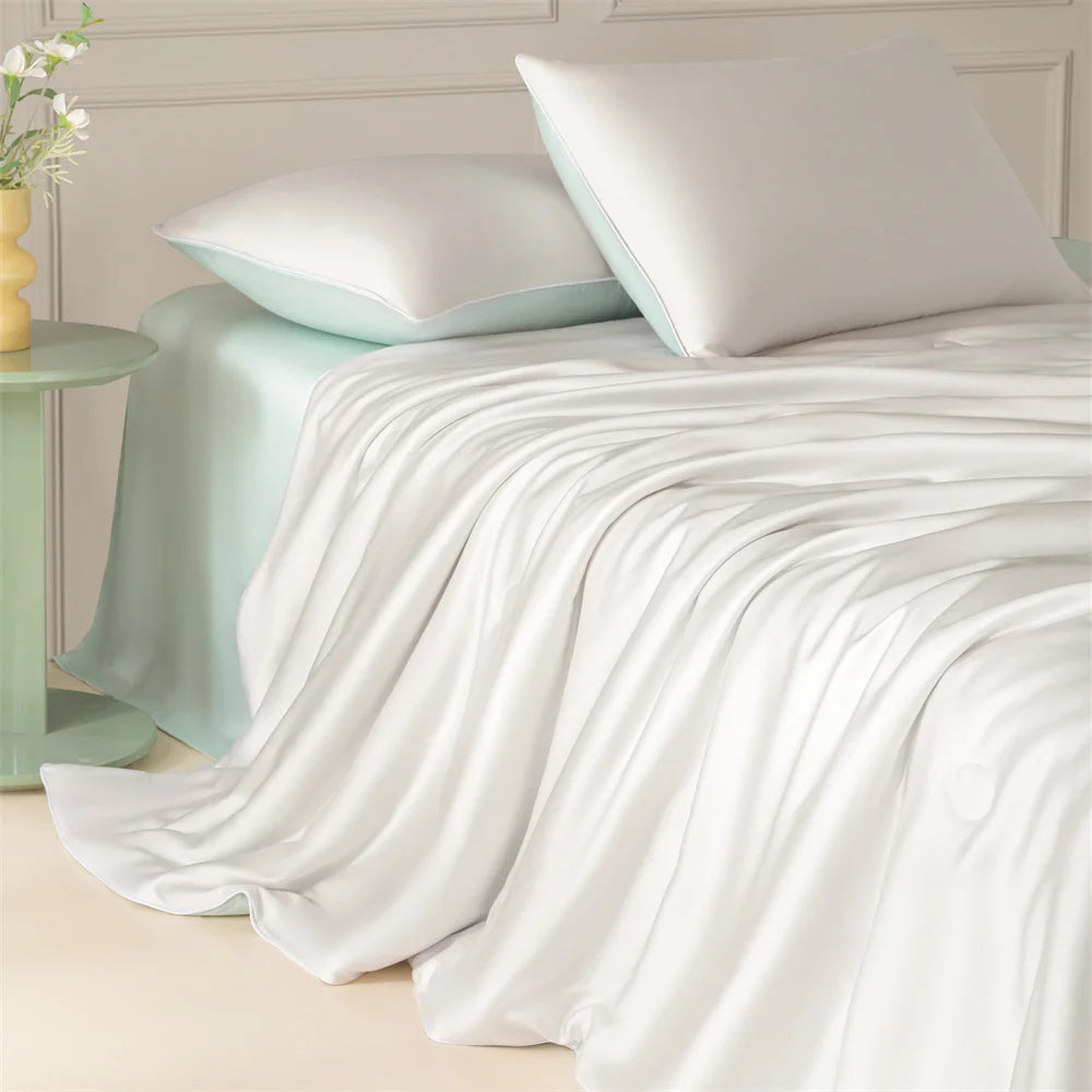 1pc Blue Cooling Summer Quilt Comforter Smooth Breathable Skin-friendly Lightweight Soft Home Bedding Blanket