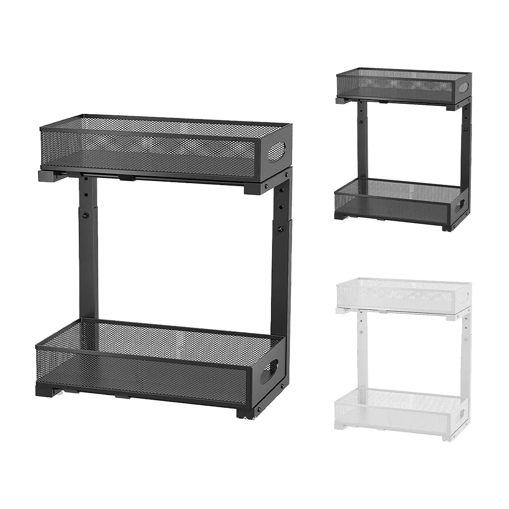 2 Tier Adjustable Height Under Sink Organizer with Sliding Drawer Pull Out Under Cabinet Kitchen Bathroom Organizer and Storage