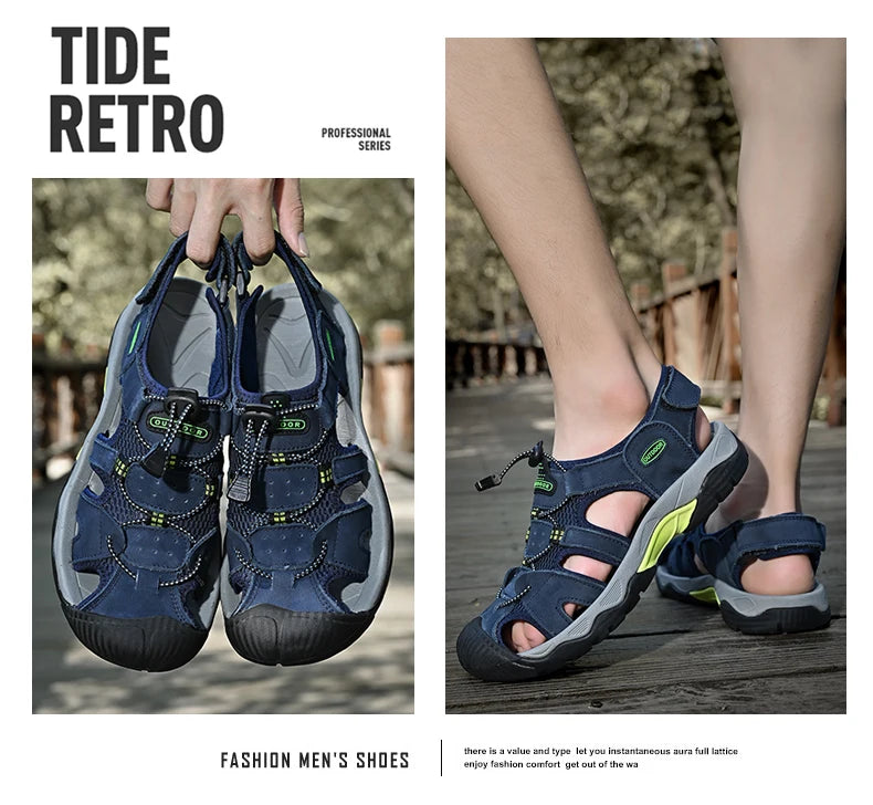 Summer Men's Sandals Classic Genuine Leather Sandals Fashion Outdoor Hiking Shoes Light  Breathable Non-slip Sneakers 38-48
