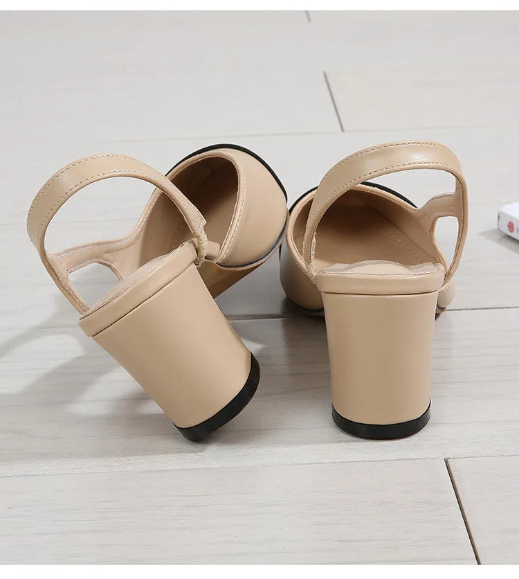New Pointed Toe Sandals Fashion Low Square Heels Flat Shoes Korean Color Matching Party Ladies Shoes Chaussure Femme 2024