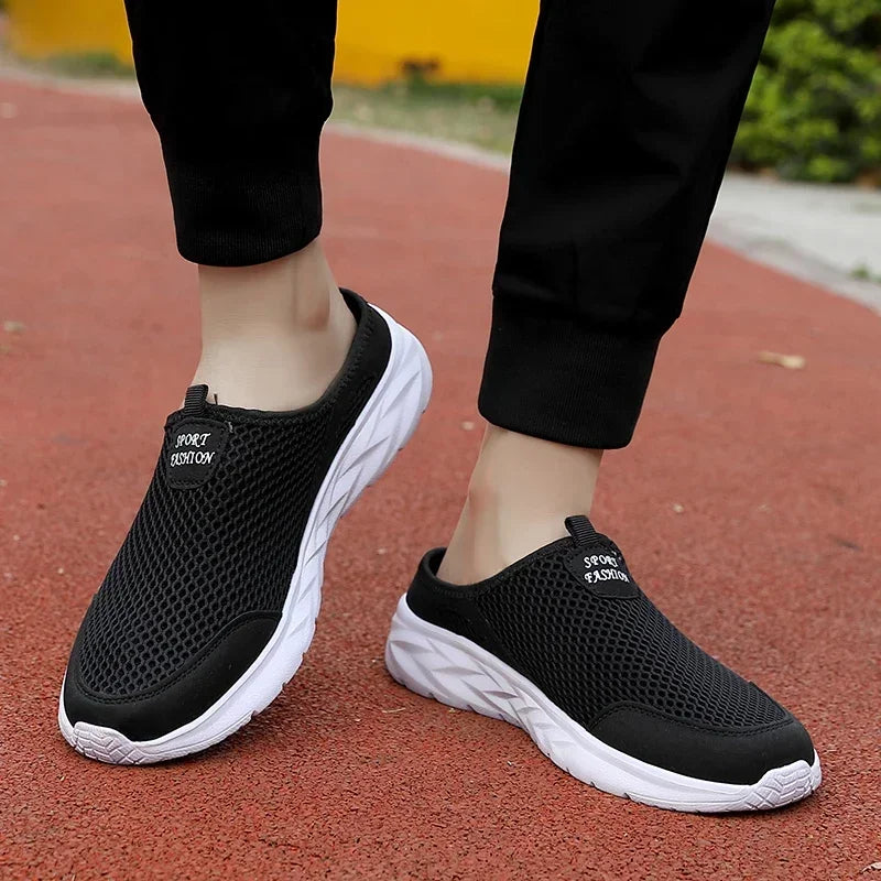 MAEDEF Half Slippers Outdoor High Quality Anti-slip Men Leisure Shoes Mesh Breathable Soft Comfortable Flat-bottomed Slippers
