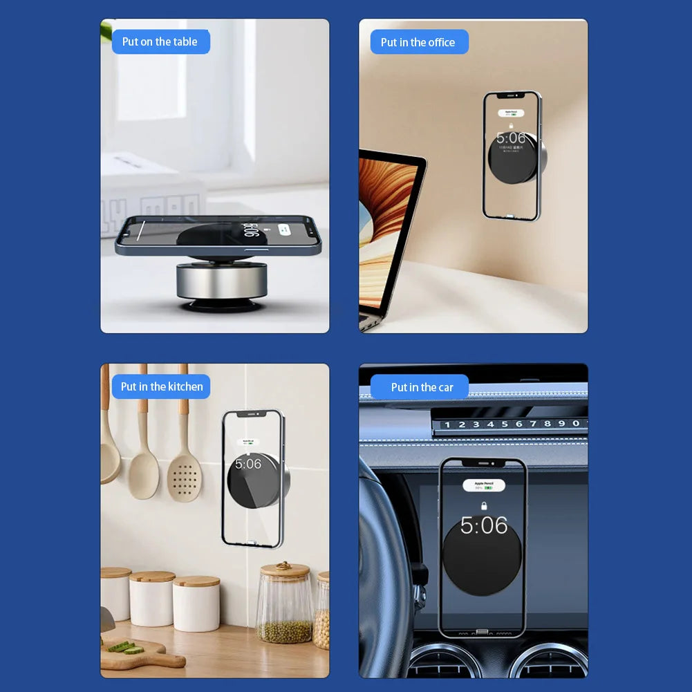Magnetic Vacuum Adsorption Phone Holder 360°Rotatable Vacuum Suction Mobile Phone Holder Wireless Charging for Gym Bath Shower