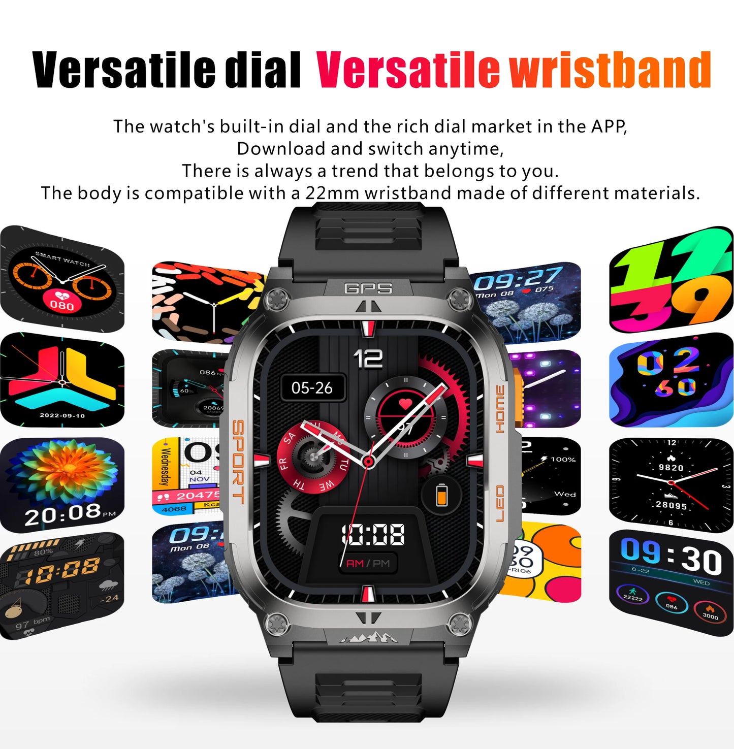 LIGE New GPS Tracking Smart Watch  LED Flashlight 1.96inch HD Screen Compass BT Call Waterproof Sport Smartwatch For Android iOS