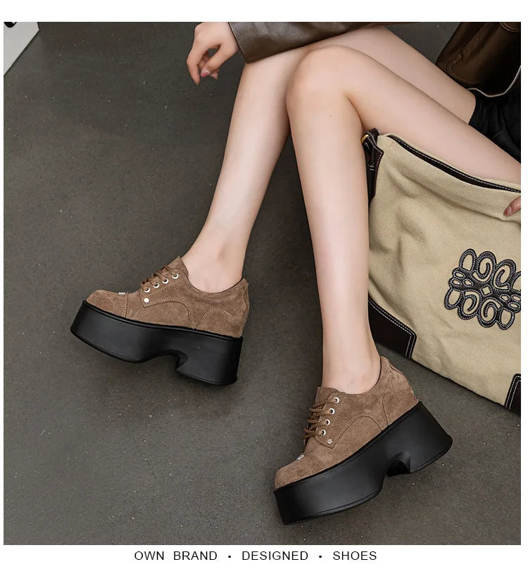 Fujin 11cm New Synthetic Suede Leather Pumps Fashion Comfy Spring Autumn Microfiber Chunky Sneakers Women Platform Wedge Shoes