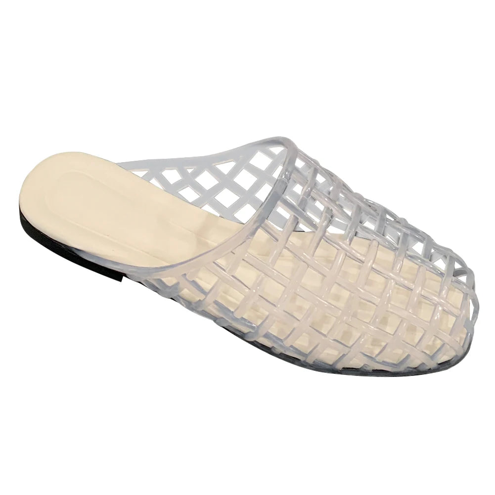 Women Jelly Flats Fashion Slip-On Flats Closed Toe Hollow Out Ballet Flats Breathable Casual Flat Sandals for Outdoor Travel