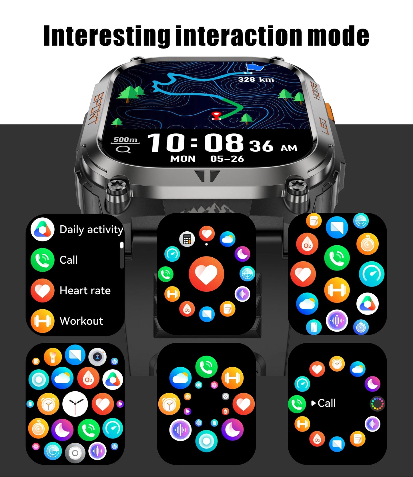 LIGE New GPS Tracking Smart Watch  LED Flashlight 1.96inch HD Screen Compass BT Call Waterproof Sport Smartwatch For Android iOS