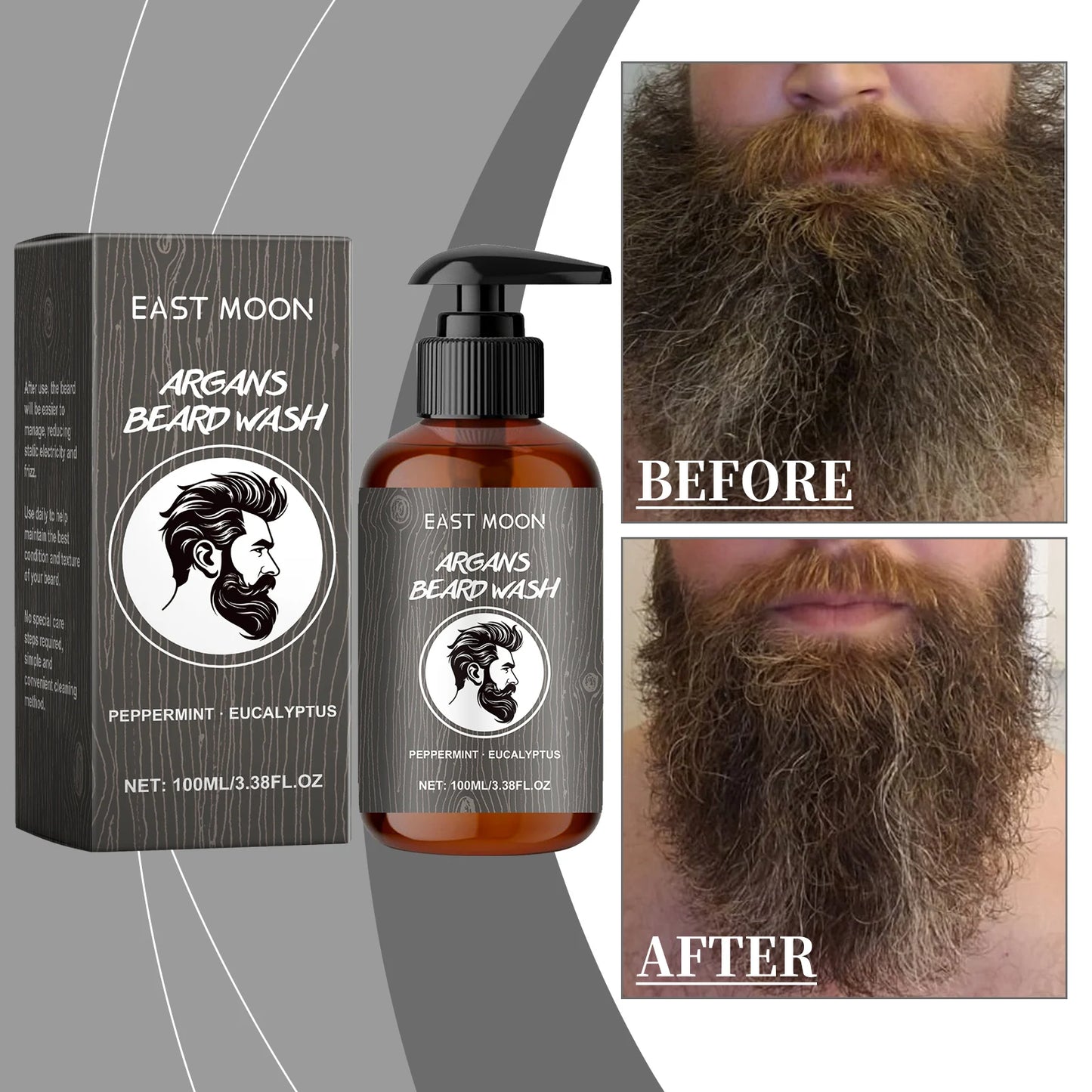 Men's Beard Shampoo-Gentle Cleansing with Eucalyptus,Argan&Jojoba Oils to Moisturize, Soften&Prevent Breakage-For All Skin Types