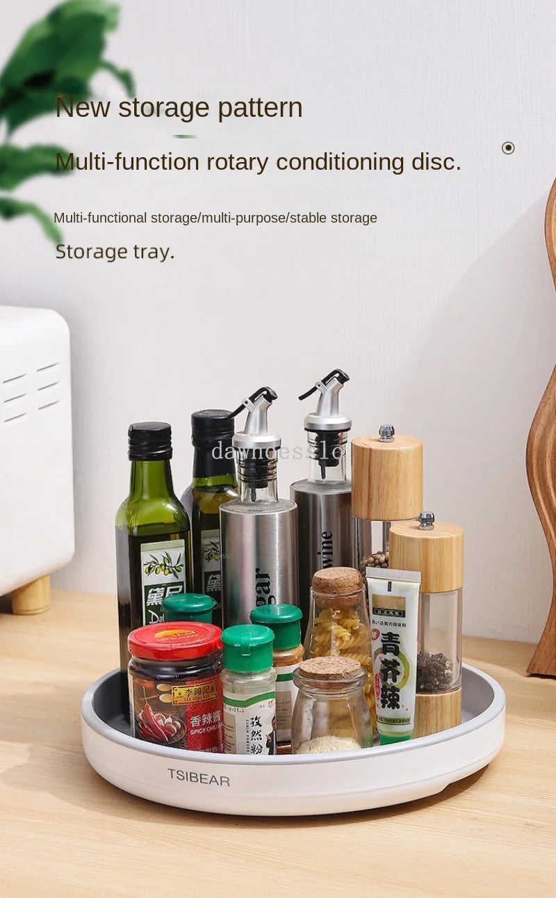 360° Rotation Spice Rack Organizer Cabinet Turntable Seasoning Holder Kitchen Storage Tray for Kitchen Bathroom Refrigerator