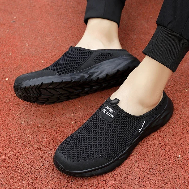 MAEDEF Half Slippers Outdoor High Quality Anti-slip Men Leisure Shoes Mesh Breathable Soft Comfortable Flat-bottomed Slippers