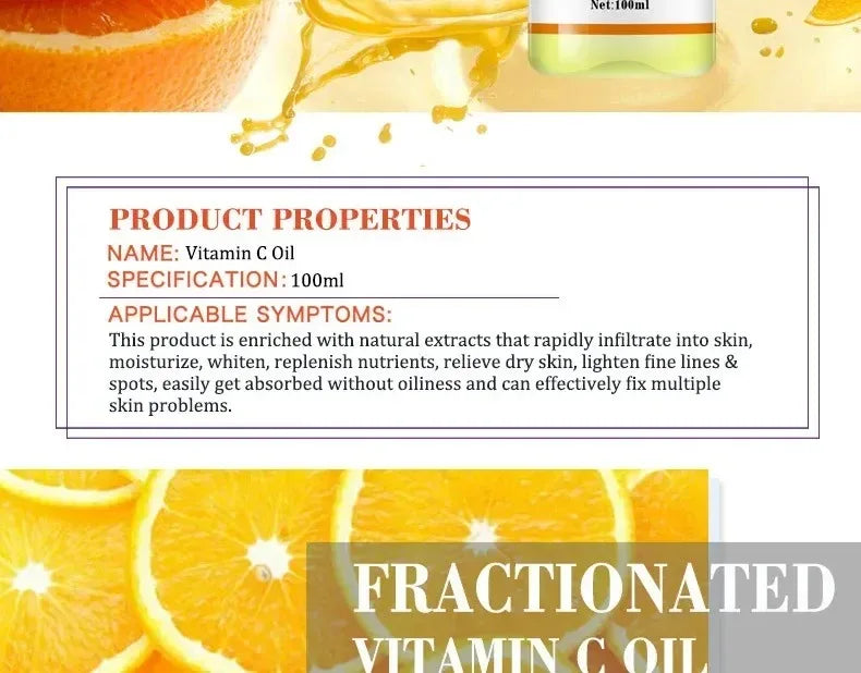 Organic Essential Oil Natural Castor Vitamin C Oil for Body Relaxing Spa Massage Natural Essential Oils Skin Care 100ml