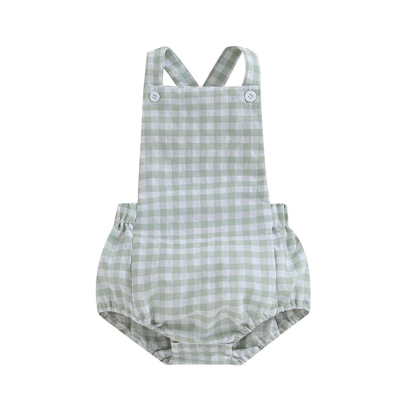 Summer Toddler Baby Girls Boys Overalls Romper Casual Sleeveless Plaid Stripe Print Jumpsuit Fashion Infant Newborn Clothes