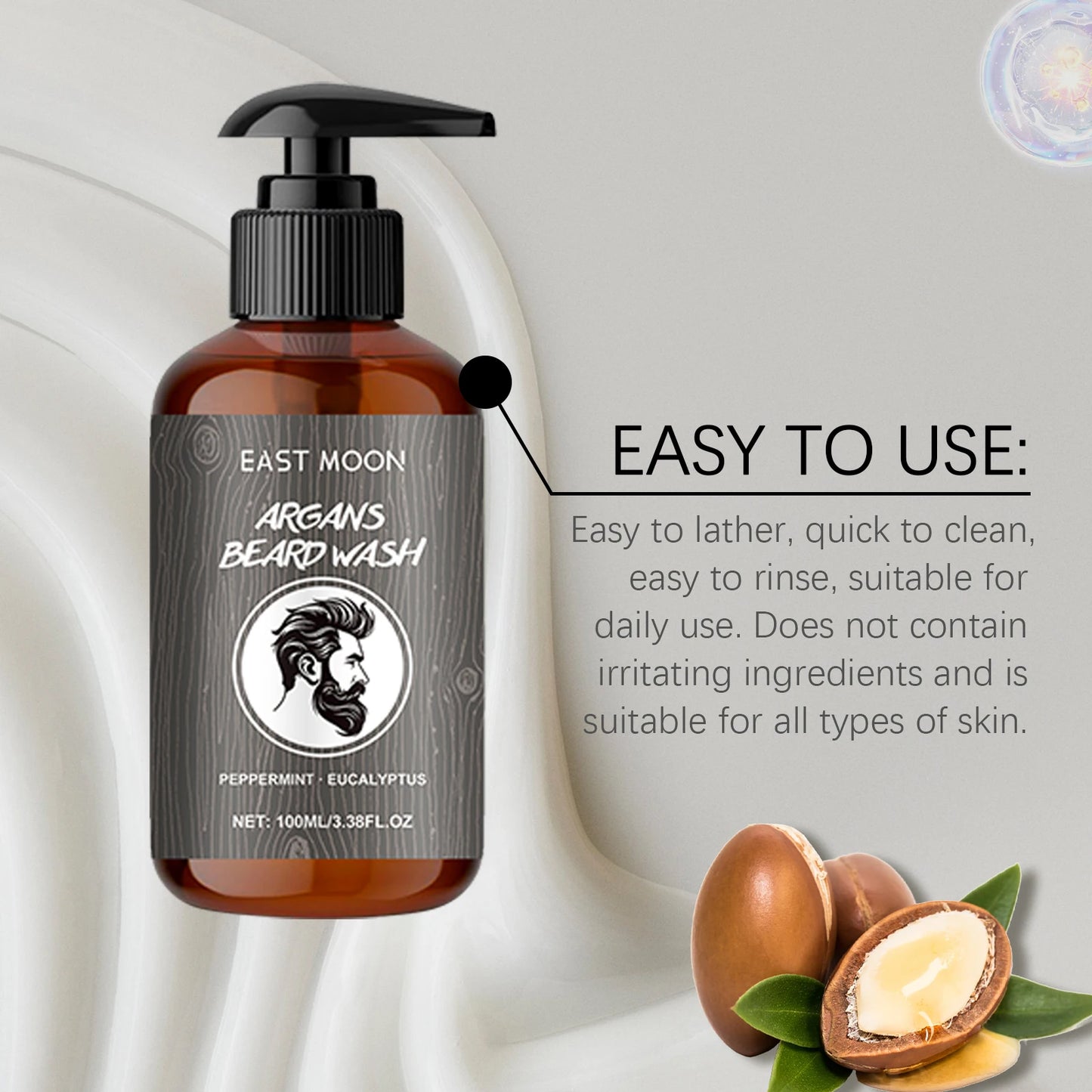 Men's Beard Shampoo-Gentle Cleansing with Eucalyptus,Argan&Jojoba Oils to Moisturize, Soften&Prevent Breakage-For All Skin Types