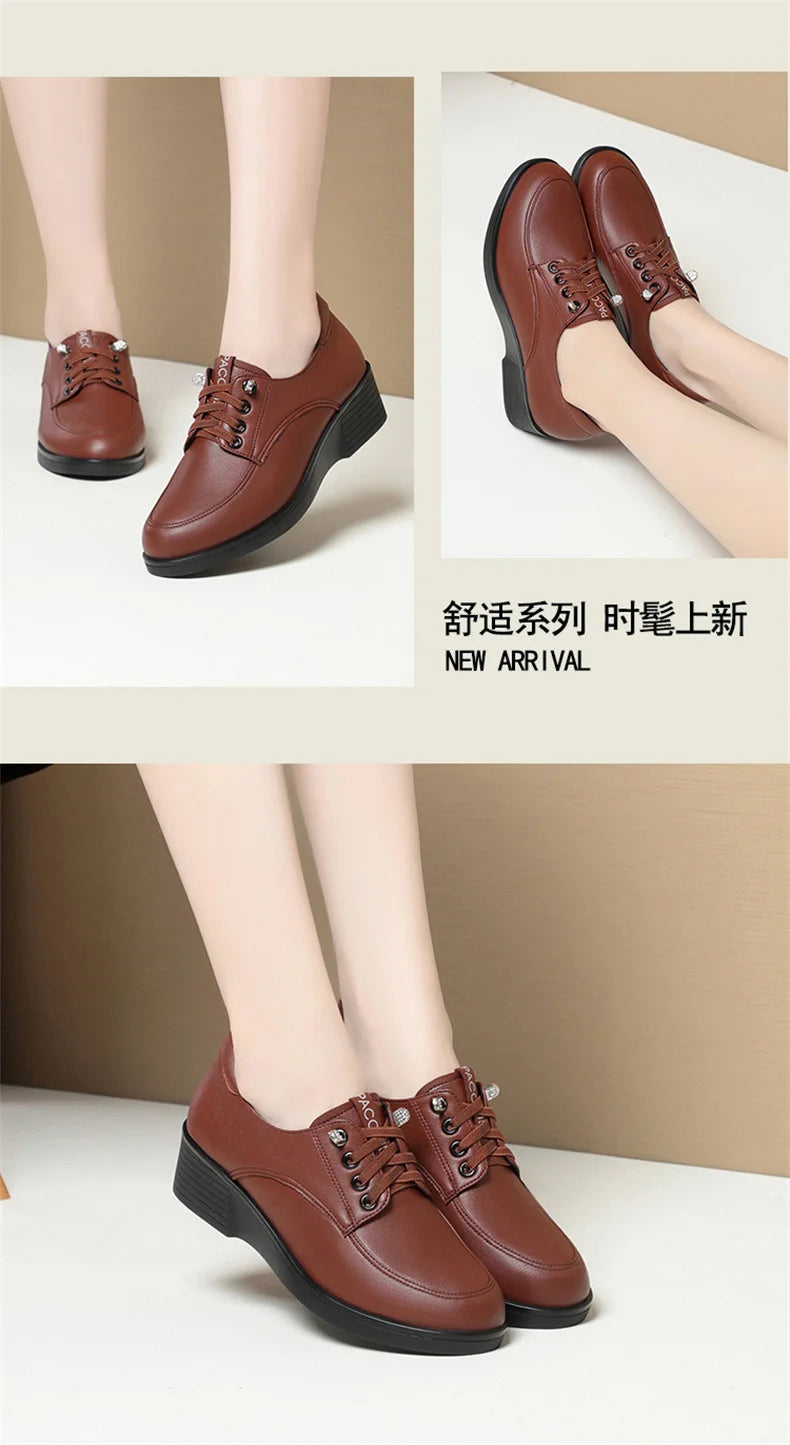 Spring Autumn New Fashion Women's Solid Thick Sole Flat Casual Breathable Walking Running Soft Leather Single Shoes Versatile