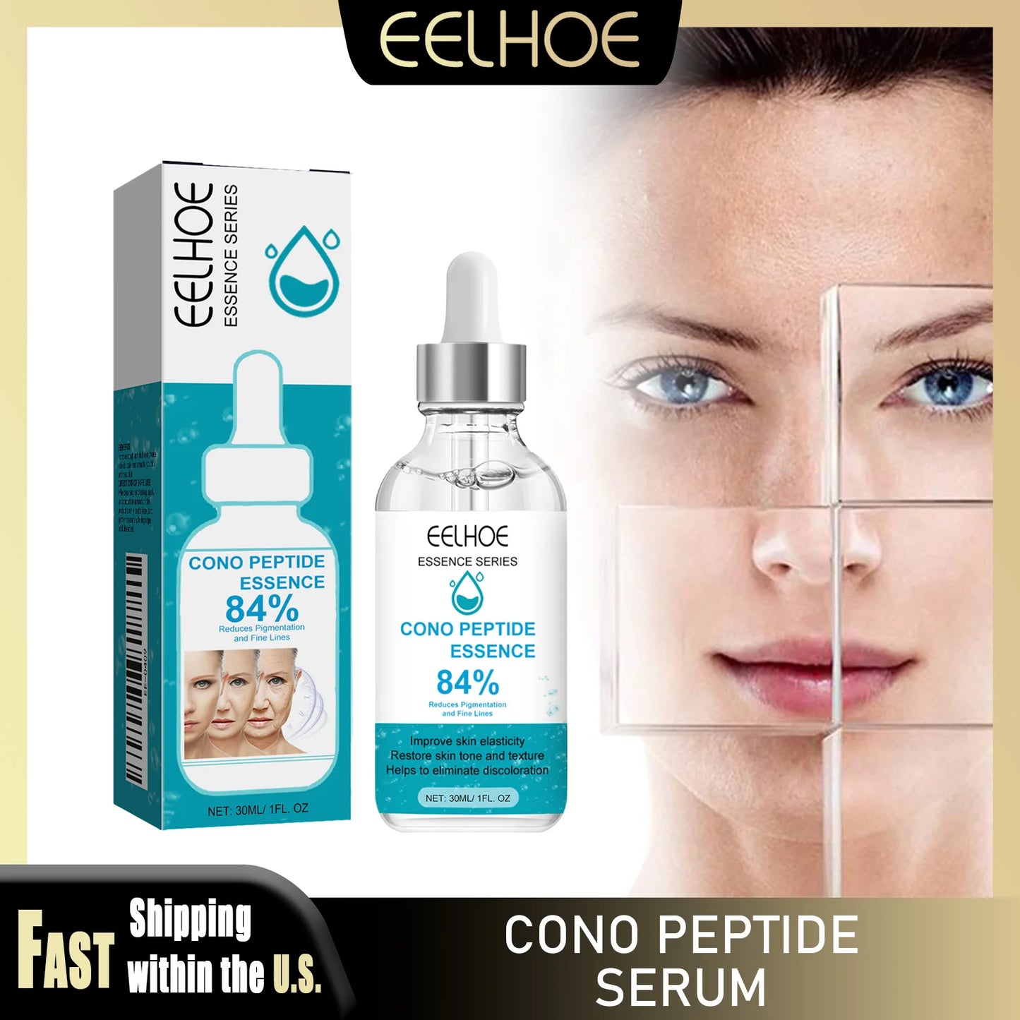 EELHOE 30ml Peptides Face Serum Facial Moisturizing Essence Brighten Anti Aging Anti-wrinkle Peptide Face Care Liquid Essence