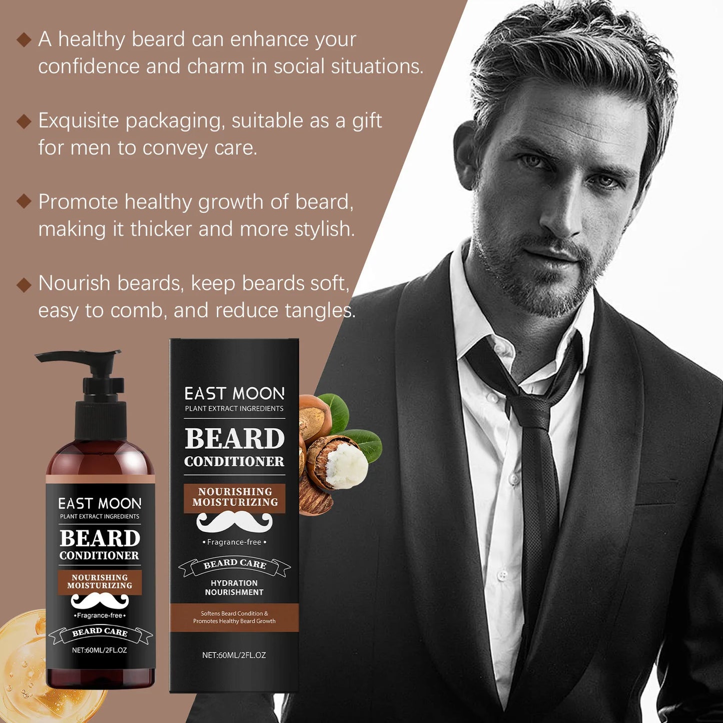 60ml Men Beard Nourishing Conditioner Oil Control Deep Moisturize Restore Soften Improve Hair Loss Beard Growth Conditioner
