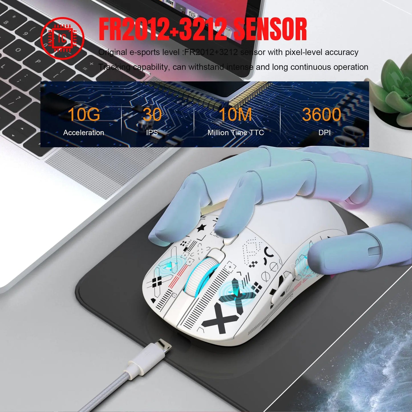 HXSJ T90  Thir-Mode wireless mouse (Wired+2.4G+BT) RGB Backlight 650mAh Gaming Mouse