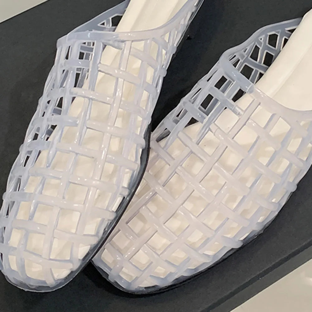 Women Jelly Flats Fashion Slip-On Flats Closed Toe Hollow Out Ballet Flats Breathable Casual Flat Sandals for Outdoor Travel