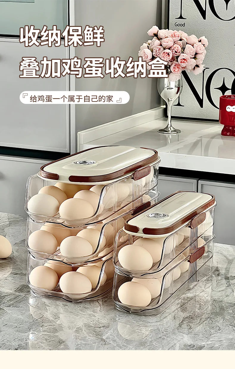 Large-capacity automatic rolling egg organizer home kitchen special preservation egg holder