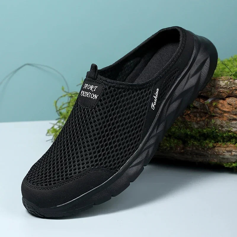 MAEDEF Half Slippers Outdoor High Quality Anti-slip Men Leisure Shoes Mesh Breathable Soft Comfortable Flat-bottomed Slippers