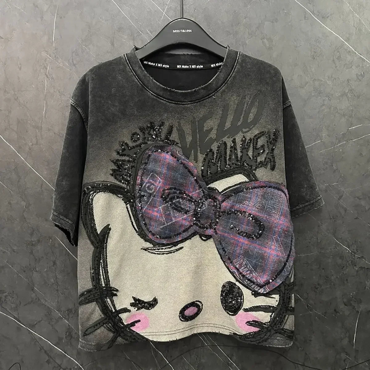 Y2K Hello Kitty Summer Girls T-Shirt Short Sleeve Anime Sanrios Cartoon Cute Sweet Cotton Women Kawaii Casual Loose Trend Tops