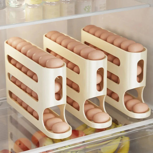 Egg dispenser 4-layer automatic rolling egg rack refrigerator egg storage box container Kitchen refrigerator storage device