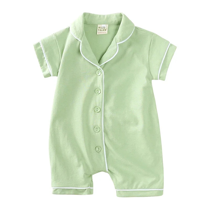 2025 Summer Baby Boy Girl Clothes Newborn Romper Pajamas Soild Button Short Clothing For 0- 3T Cute Korean Breathable Jumpsuit