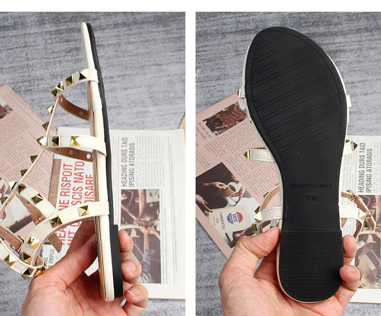 summer women's sandals ladies casual flat shoes simple style Fashion rivet design walking and shopping Large size 41-43
