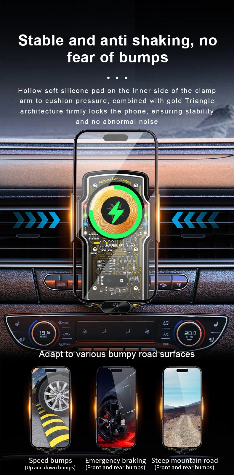 120W Magnetic Charger Car Phone Holder 15W Fast Wireless Charging Autocar Phone Stand Touch Control Lights for iPhone Xiaomi