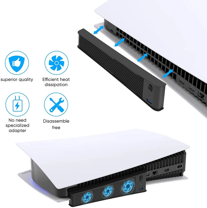 For PS5 Console 3-Fan Cooler Cooling Fan Extended USB Interface For PS5 Console Light And Compact For PS5 Accessories