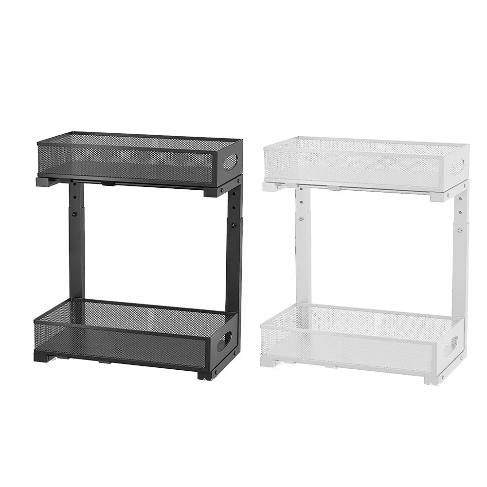 2 Tier Adjustable Height Under Sink Organizer with Sliding Drawer Pull Out Under Cabinet Kitchen Bathroom Organizer and Storage