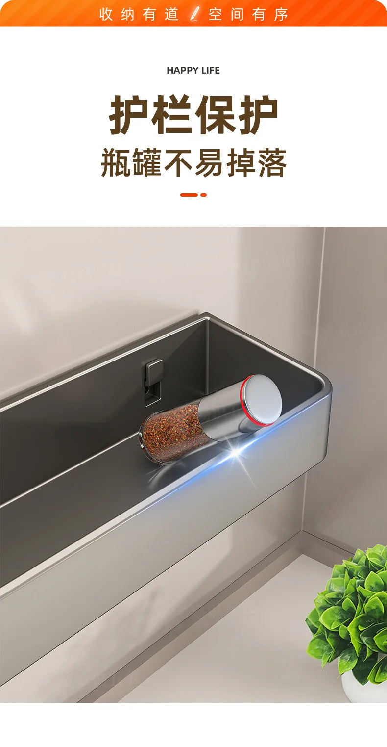 Wall Mounted Kitchen Seasoning Storage Rack Home Use Free Punching Condiment Box Can Seasoning Organizer for Culinary Tools