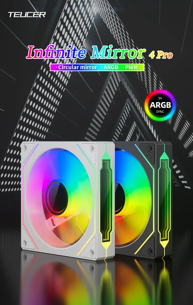 TEUCER Prism 4 PRO 3PCS PC Case Fan 120mm ARGB Cyclic Mirror Light Effect PWM 800-2000RPM CPU Cooler ventilador