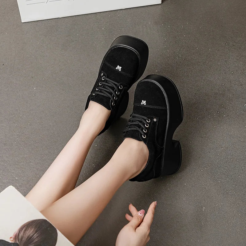 Fujin 11cm New Synthetic Suede Leather Pumps Fashion Comfy Spring Autumn Microfiber Chunky Sneakers Women Platform Wedge Shoes