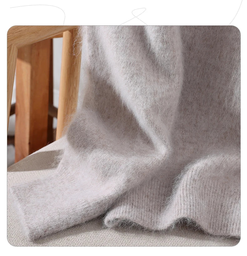 Women's Sweater Semi High Neck Autumn/Winter Pullover Long Sleeved High-End 100% Mink Fur Knitted Sweater Fashion Korean Version