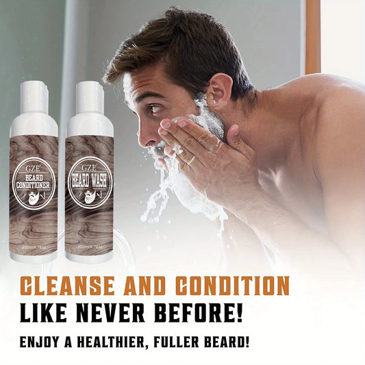 GZE Beard Shampoo & Conditioner - Beard Wash Natural Beard Care with Tea Tree Oil, Argan Oil & Vitamin E for Softness, Strength