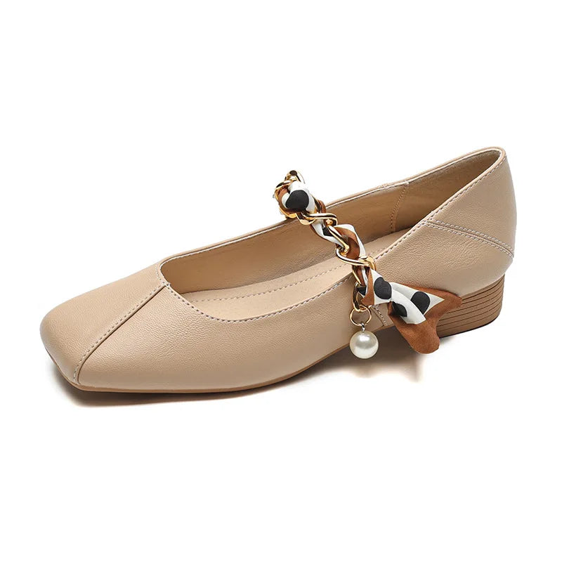 2023 spring and autumn women's shoes High heel Korean style fashion pearl design career and party wear Ladies Casual Mary Jane