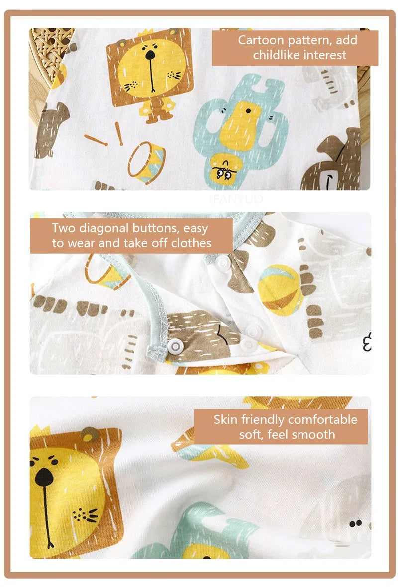Cute Baby Cartoon Jumpsuit Summer Short Sleeved Thin Cotton Newborn Infant Clothing Bodysuit Boys Girls Crawling Clothes Rompers