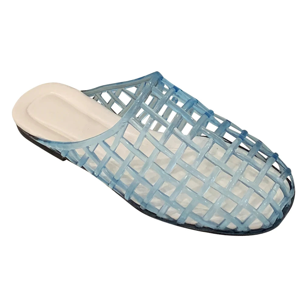 Women Jelly Flats Fashion Slip-On Flats Closed Toe Hollow Out Ballet Flats Breathable Casual Flat Sandals for Outdoor Travel