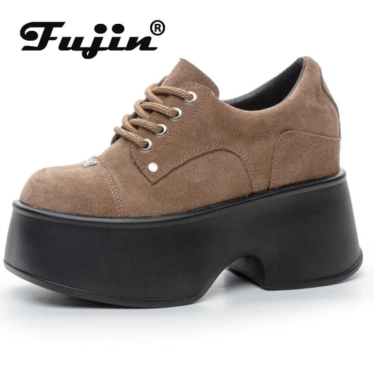 Fujin 11cm New Synthetic Suede Leather Pumps Fashion Comfy Spring Autumn Microfiber Chunky Sneakers Women Platform Wedge Shoes