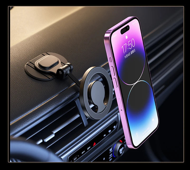 Universal Metal Magnetic Car Phone Holder – Foldable & MagSafe Compatible