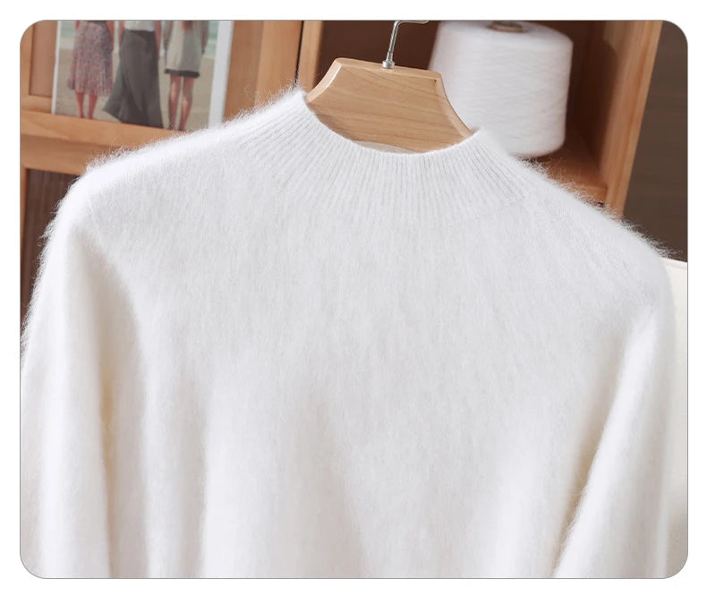 Women's Sweater Semi High Neck Autumn/Winter Pullover Long Sleeved High-End 100% Mink Fur Knitted Sweater Fashion Korean Version