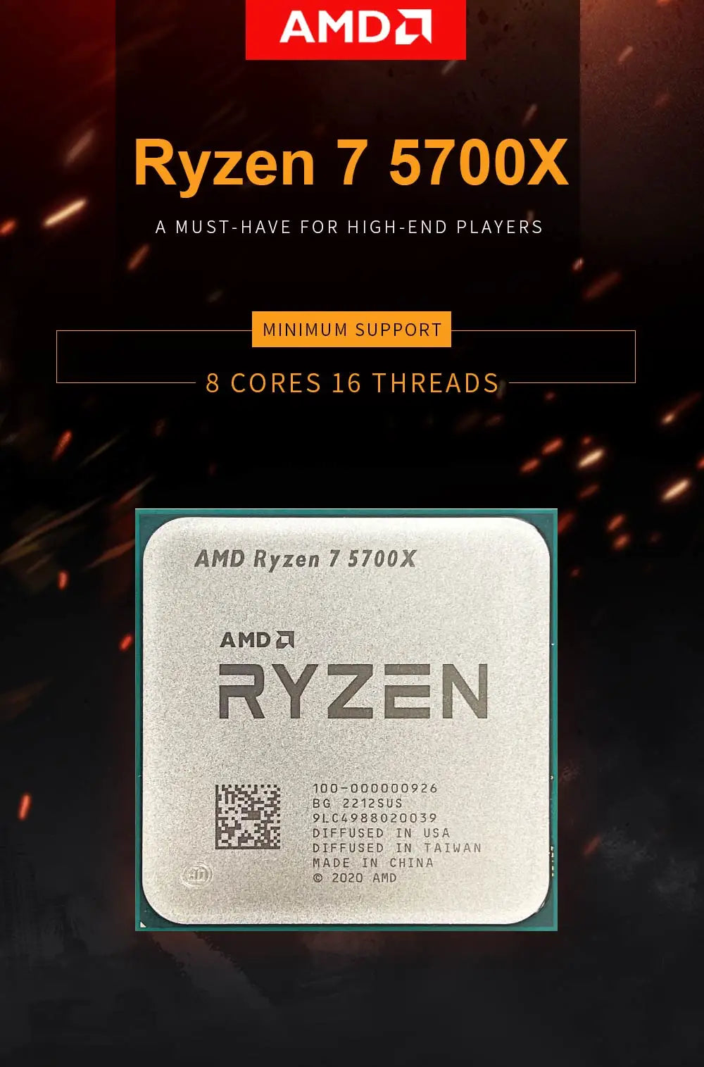AMD New Ryzen 7 5700X R7 5700X 3.4GHz 8 Core 16 Thread CPU Processor 7NM L3=32M Socket AMD AM4 Gaming processador процессор