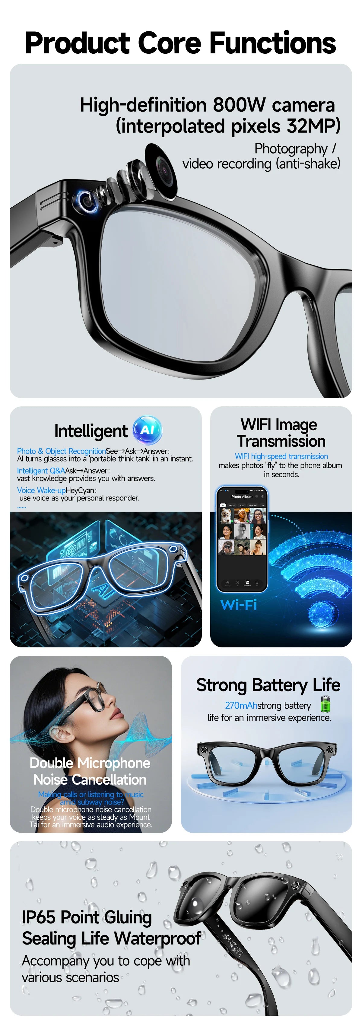 LIGE New Photochromic Lenses Smart Glasses 800W Camera HD Video Recording Bluetooth Call Glasses AI Smart Translation Sunglasses