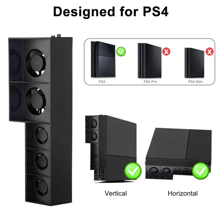 Cooling Fan Fit for Sony PS4, USB External Turbo Temperature Control Cooler Fan with 5 Fans, 3 Adjustable Fan Speeds
