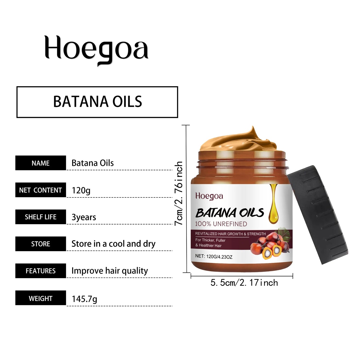 Hoegoa 100% Pure Organic Batana Oil for hair growth And Natural Batana Oil For Treating Hair Loss Anti-Breakage Hair