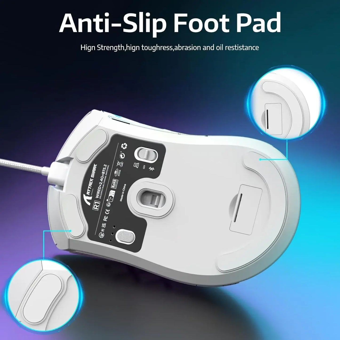 Original ATTACK SHARK R1 Wireless Gaming Mouse,Tri-Mode Connection (2.4G/Wired/BT5.2),55g Lightweight, for PC/Laptop/Win/Mac